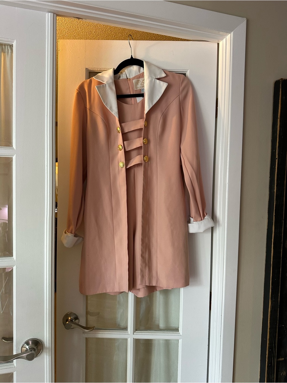 Vintage Womens Blush Pink Contrast-Trim romper